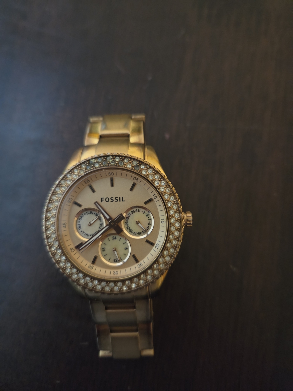 Fossil Women's Gold Crystal Bezel Multi-Function Bracelet Watch